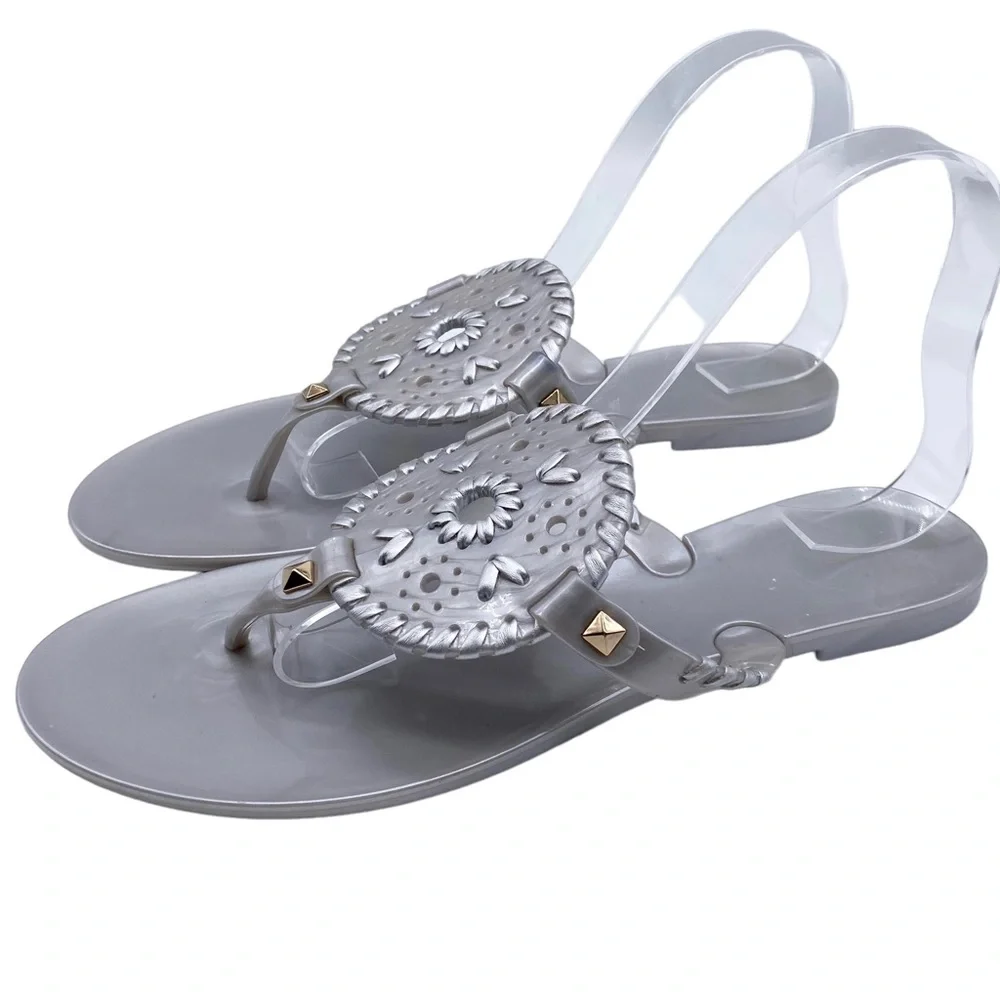 Jack Rogers Sandals Georgica Silver Jelly Thong Size 8